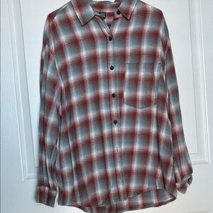 Wild Fable brick red, light blue and white  Plaid Button Down Shirt